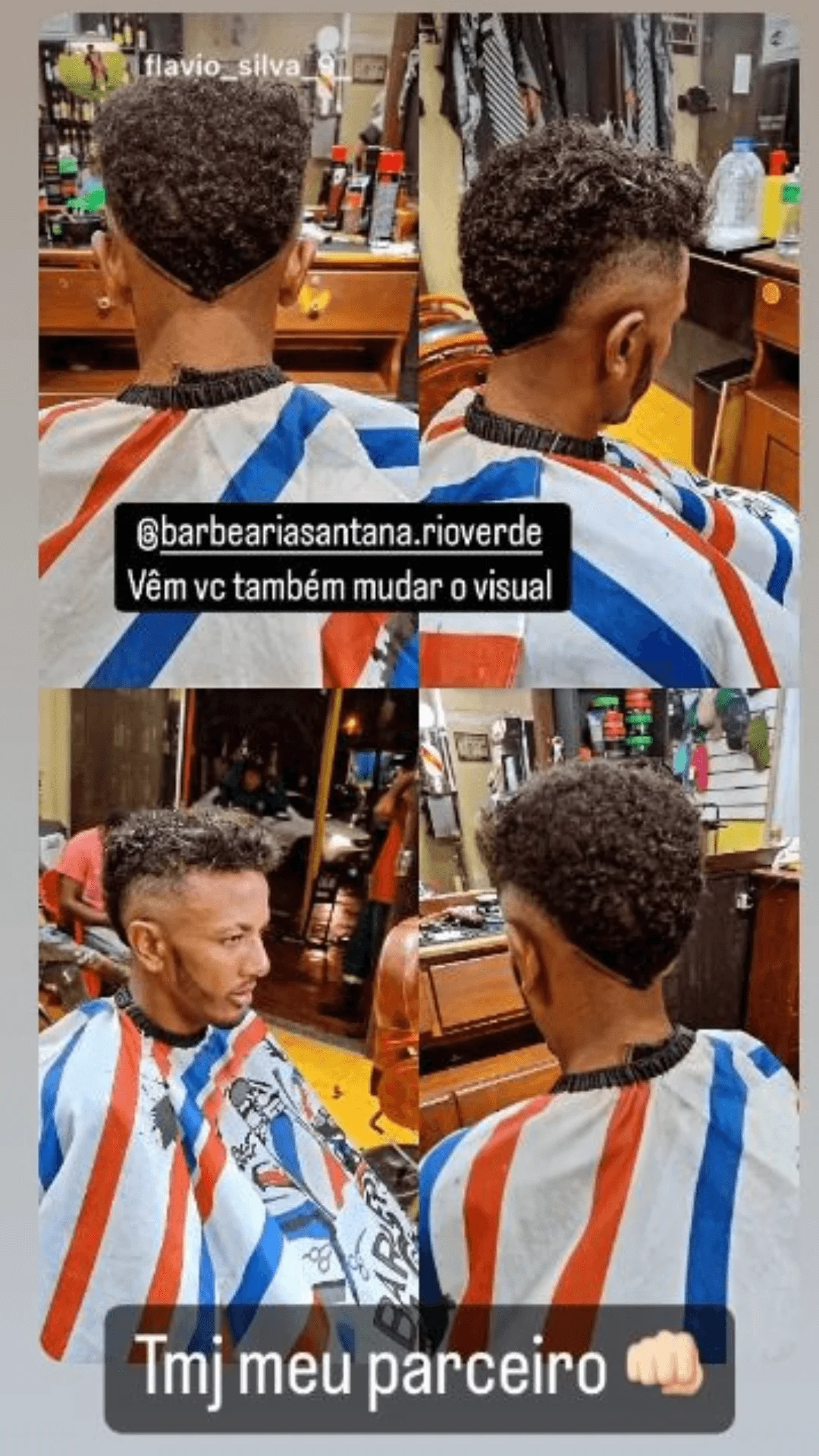 Stories do Instagram postado por cliente sentado na cadeira do barbeiro Marcelo recomendando a Barbearia Santana em Rio Verde GO